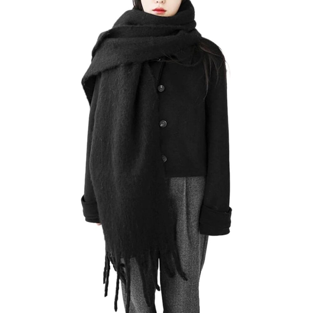 Women's Black Chunky Scarf Soft Warm Winter Scarf for Cold Weather Christmas